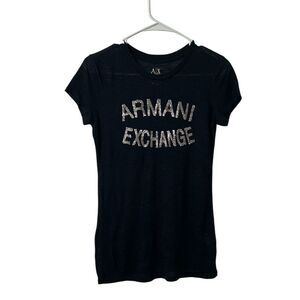 Armani Exchange Black Stretchy Black Crew neck short sleeve T-shirt(Size Small)